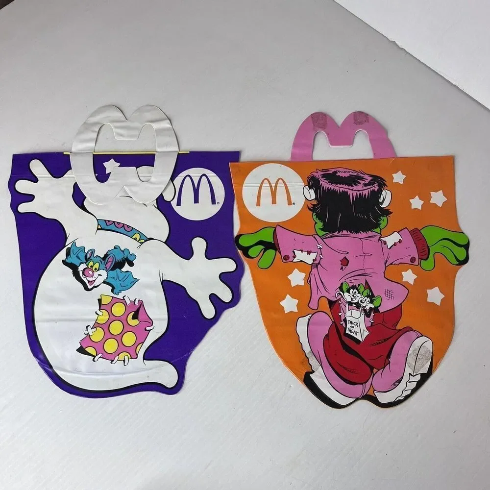 3Vintage 1990 McDonalds Halloween Vinyl Trick-or-Treat Happy Meal Bag 3 pack NOS